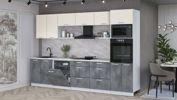 Изображение товара Кухонный гарнитур Интерлиния Мила Лайт 3.2-ПМ1 (персидский жемчуг/бетон портленд/серый каспий)