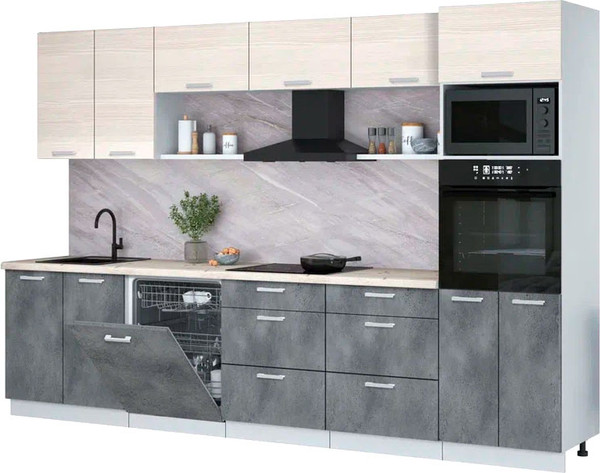 Изображение товара Кухонный гарнитур Интерлиния Мила Лайт 3.2-ПМ1 (вудлайн кремовый/бетон портленд/бискайская сосна)