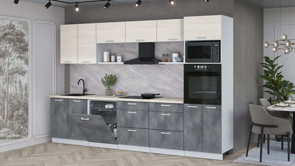 Изображение товара Кухонный гарнитур Интерлиния Мила Лайт 3.2-ПМ1 (вудлайн кремовый/бетон портленд/бискайская сосна)