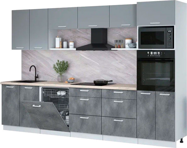 Изображение товара Кухонный гарнитур Интерлиния Мила Лайт 3.2-ПМ1 (серебро/бетон портленд/травертин серый)