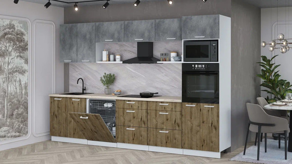 Изображение товара Кухонный гарнитур Интерлиния Мила Лайт 3.2-ПМ1  (бетон портленд/дуб веллингтон/травертин серый)