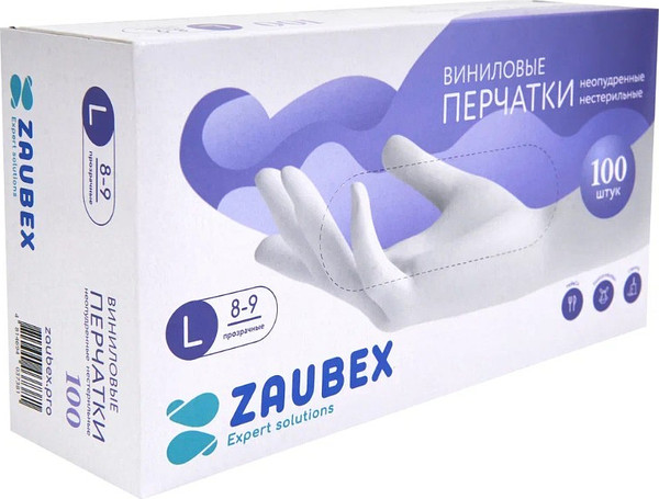 Изображение товара Перчатки одноразовые Zaubex Виниловые Zaubex / 9122524 (L, 100шт, прозрачный)