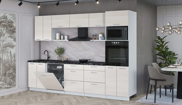 Изображение товара Кухонный гарнитур Интерлиния Мила Лайт 3.0-ПМ1 (вудлайн кремовый/вудлайн кремовый/кастилло темный)