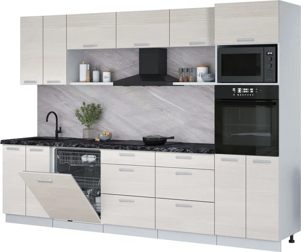 Изображение товара Кухонный гарнитур Интерлиния Мила Лайт 3.0-ПМ1 (вудлайн кремовый/вудлайн кремовый/кастилло темный)