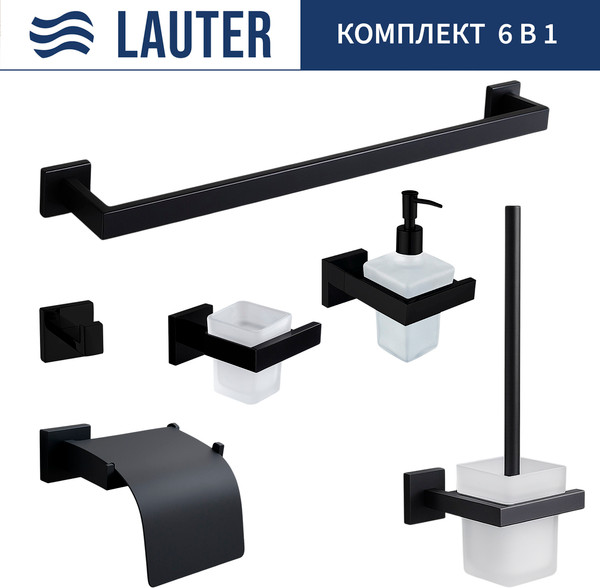 Изображение товара Набор аксессуаров для ванной и туалета Lauter 21SH71062+21SH71092+21SH71102+21SH71092+21SH71112 +21SH71012 (Matt Black, 6 предметов)