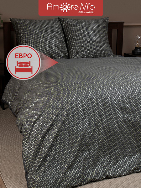 Изображение товара Комплект постельного белья Amore Mio Макосатин BZ QR Crown Gy Euro Msh / 34194 (серый)