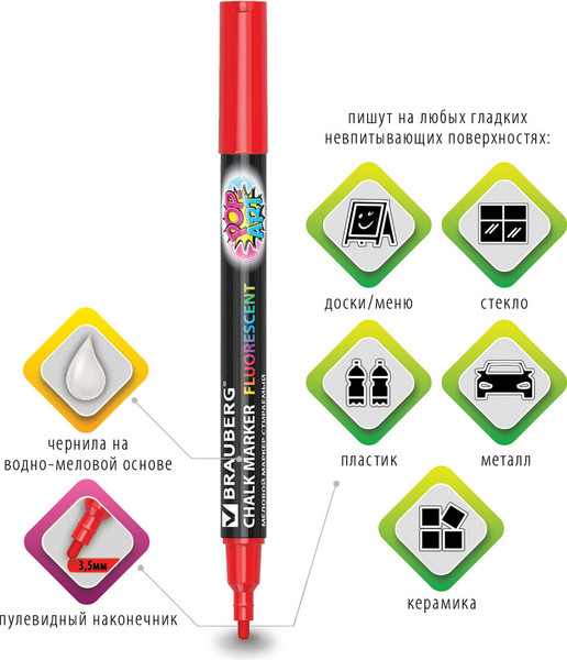 Изображение товара Маркер меловой Brauberg Pop-Art / 151521 (красный)