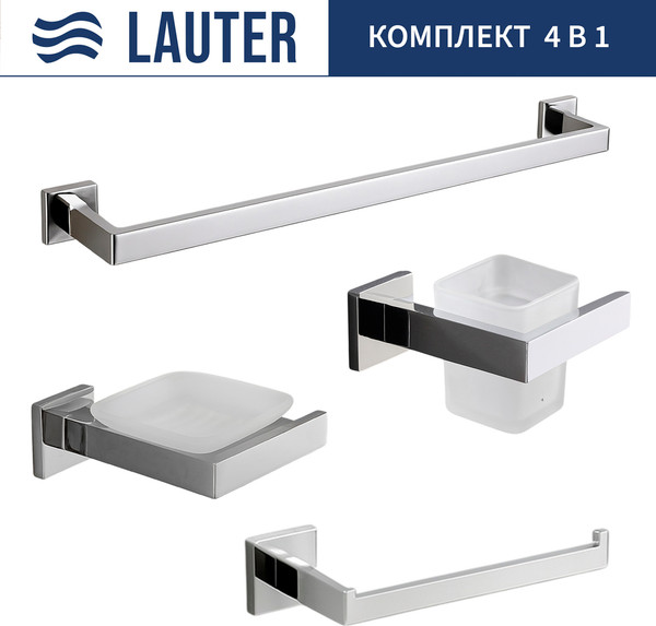 Изображение товара Набор аксессуаров для ванной и туалета Lauter 21SH71061 + 21SH71051 + 21SH71071 + 21SH71011 (Chrome, 4 предмета)