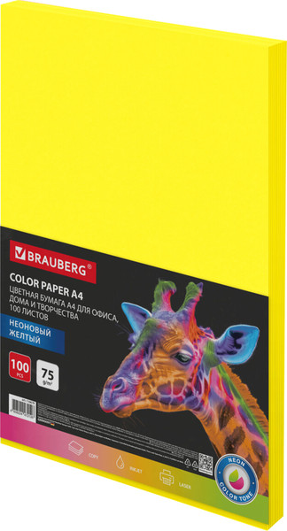 Изображение товара Бумага Brauberg А4 75г/м2 / 116670 (100л, желтый неон)