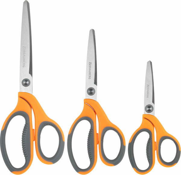 Изображение товара Набор ножниц канцелярских Brauberg Professional / 272981 (3шт, серый/оранжевый)