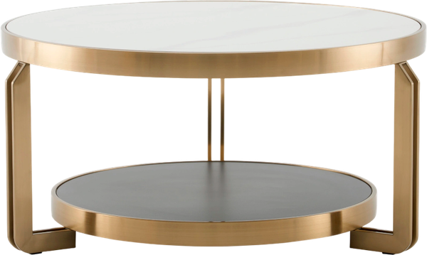 Изображение товара Журнальный столик Stool Group Калисто 90x90 / ECT-316-BRCG (светлая и темная керамика/сталь шампань)