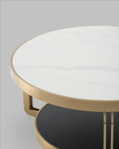 Изображение товара Журнальный столик Stool Group Калисто 90x90 / ECT-316-BRCG (светлая и темная керамика/сталь шампань)