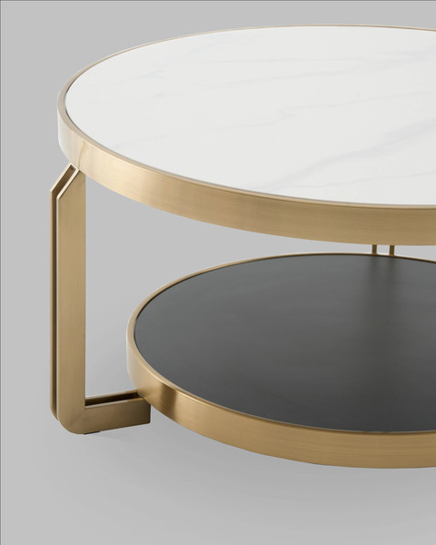 Изображение товара Журнальный столик Stool Group Калисто 90x90 / ECT-316-BRCG (светлая и темная керамика/сталь шампань)