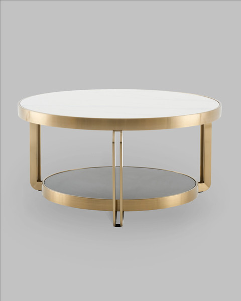 Изображение товара Журнальный столик Stool Group Калисто 90x90 / ECT-316-BRCG (светлая и темная керамика/сталь шампань)