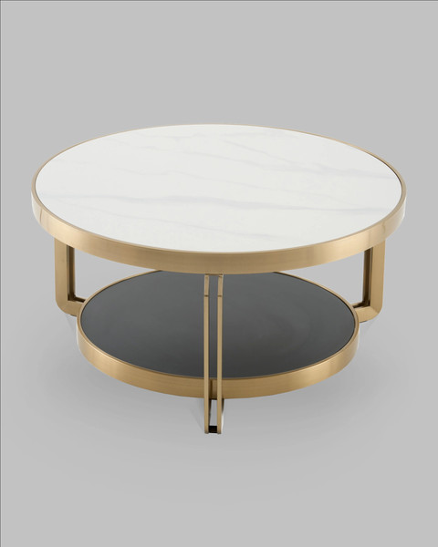 Изображение товара Журнальный столик Stool Group Калисто 90x90 / ECT-316-BRCG (светлая и темная керамика/сталь шампань)