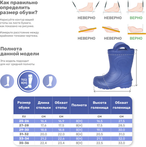 Изображение товара Резиновые сапоги детские O'rain 38(СЕ)220 (р.29-30, синий)