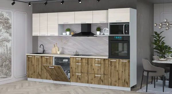 Изображение товара Кухонный гарнитур Interline Мила Лайт 3.4-ПМ1-2 (вудлайн кремовый/дуб веллингтон/бискайская сосна)