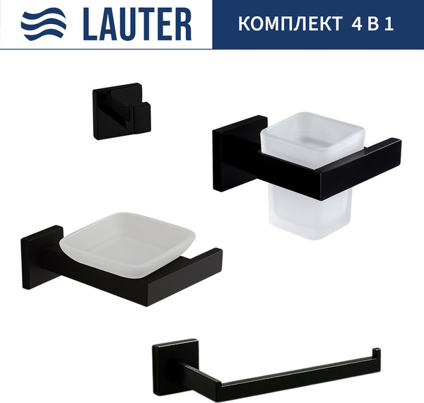Изображение товара Набор аксессуаров для ванной и туалета Lauter 21SH71062 + 21SH71052 + 21SH71072 + 21SH71092 (Matt Black, 4 предмета)
