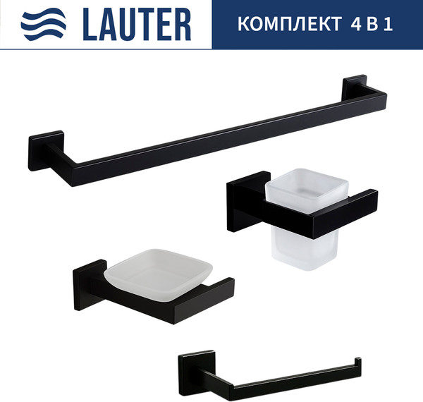 Изображение товара Набор аксессуаров для ванной и туалета Lauter 21SH71062 + 21SH71052 + 21SH71072 + 21SH71012 (Matt Black, 4 предмета)