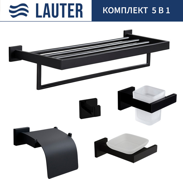 Изображение товара Набор аксессуаров для ванной и туалета Lauter 21SH71062 + 21SH71052 + 21SH71102 + 21SH71092 + 21SH71152 (Matt Black, 5 предметов)