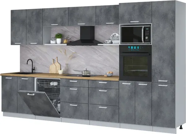 Изображение товара Кухонный гарнитур Интерлиния Мила Лайт 3.6-ПМ1  (бетон портленд/бетон портленд/дуб бунратти)