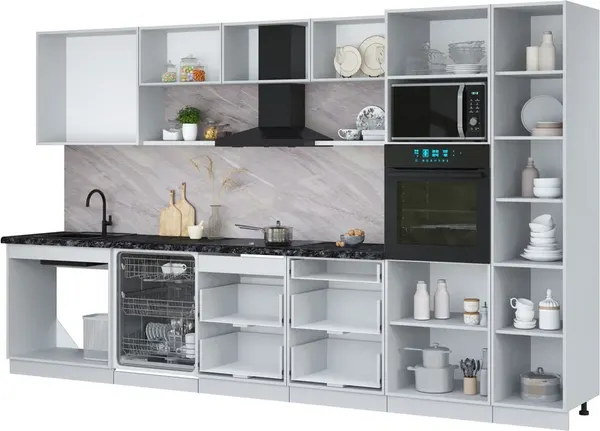 Изображение товара Кухонный гарнитур Интерлиния Мила Лайт 3.6-ПМ1  (бетон портленд/бетон портленд/дуб бунратти)