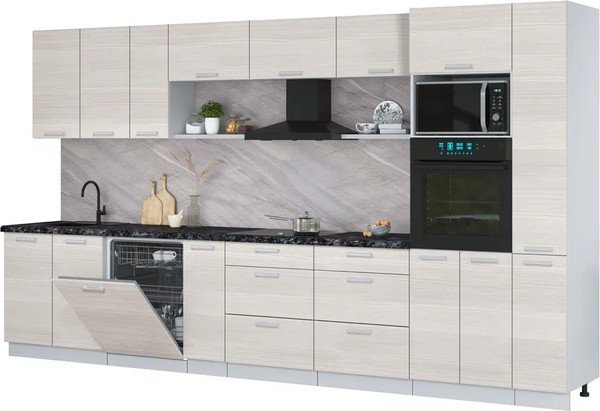 Изображение товара Кухонный гарнитур Интерлиния Мила Лайт 3.8-ПМ1  (вудлайн кремовый/вудлайн кремовый/кастилло темный)