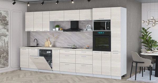 Изображение товара Кухонный гарнитур Интерлиния Мила Лайт 3.8-ПМ1  (вудлайн кремовый/вудлайн кремовый/бискайская сосна)