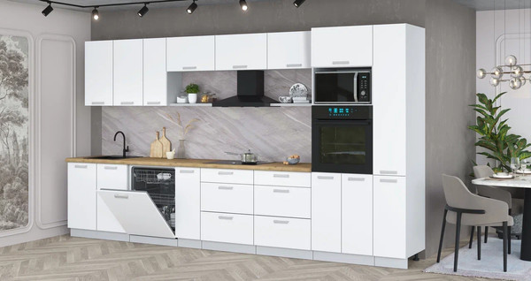 Изображение товара Кухонный гарнитур Интерлиния Мила Лайт 3.8-ПМ1 (белый платинум/белый платинум/дуб бунратти)