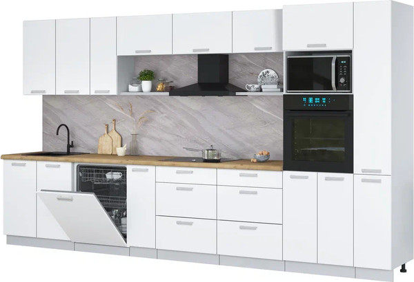 Изображение товара Кухонный гарнитур Интерлиния Мила Лайт 3.8-ПМ1 (белый платинум/белый платинум/дуб бунратти)