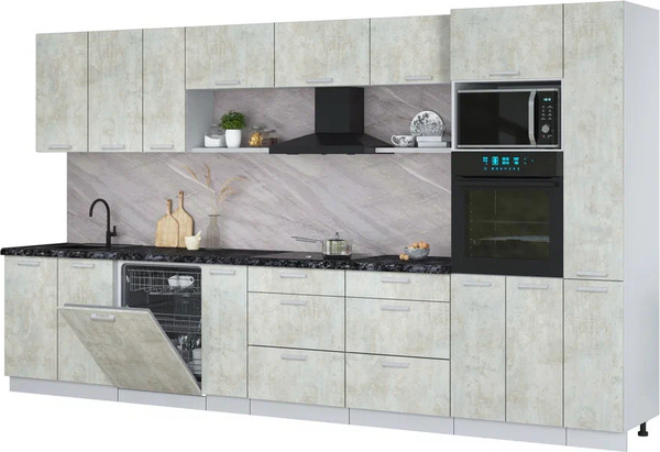 Изображение товара Кухонный гарнитур Интерлиния Мила Лайт 3.8-ПМ1  (бетон лайт/бетон лайт/кастилло темный)