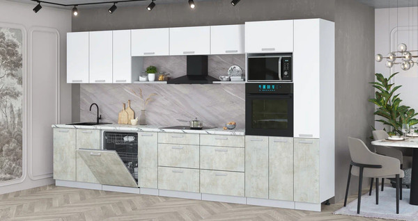 Изображение товара Кухонный гарнитур Интерлиния Мила Лайт 3.8-ПМ1 (белый платинум/бетон лайт/белый гранит)