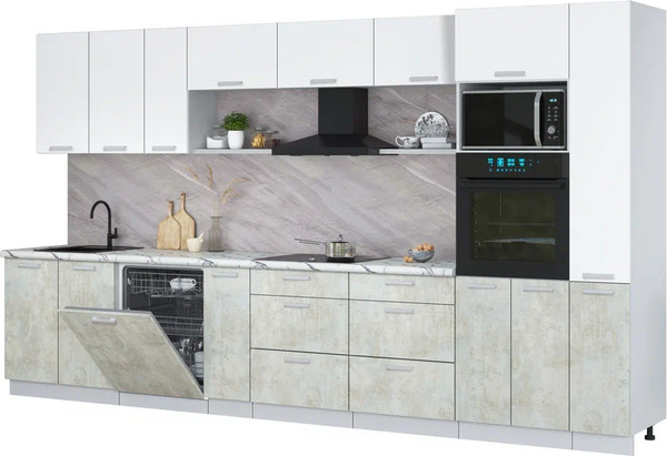 Изображение товара Кухонный гарнитур Интерлиния Мила Лайт 3.8-ПМ1 (белый платинум/бетон лайт/белый гранит)