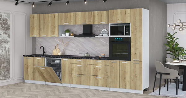 Изображение товара Кухонный гарнитур Интерлиния Мила Лайт 3.8-ПМ1 (дуб золотой/дуб золотой/кастилло темный)