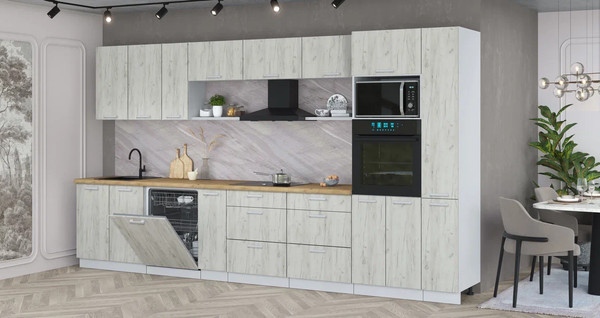 Изображение товара Кухонный гарнитур Интерлиния Мила Лайт 3.8-ПМ1 (дуб белый/дуб белый/дуб бунратти)