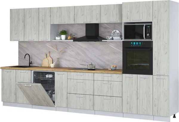 Изображение товара Кухонный гарнитур Интерлиния Мила Лайт 3.8-ПМ1 (дуб белый/дуб белый/дуб бунратти)