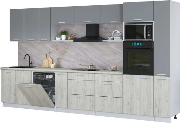 Изображение товара Кухонный гарнитур Интерлиния Мила Лайт 3.8-ПМ1 (серебро/дуб белый/опал светлый)