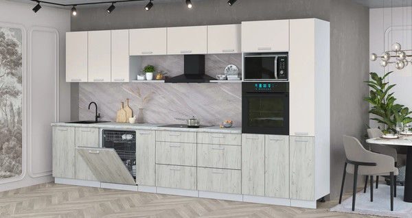 Изображение товара Кухонный гарнитур Интерлиния Мила Лайт 3.8-ПМ1 (персидский жемчуг/дуб белый/серый каспий)