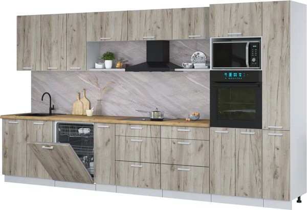 Изображение товара Кухонный гарнитур Интерлиния Мила Лайт 3.8-ПМ1 (дуб серый/дуб серый/дуб бунратти)