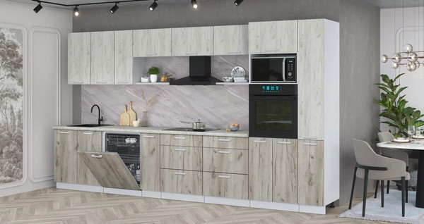 Изображение товара Кухонный гарнитур Интерлиния Мила Лайт 3.8-ПМ1  (Дуб белый/Дуб серый/Опал светлый)