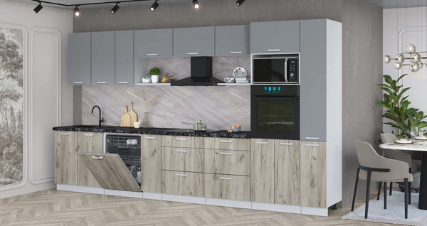 Изображение товара Кухонный гарнитур Интерлиния Мила Лайт 3.8-ПМ1 (серебро/дуб серый/кастилло темный)