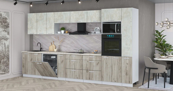 Изображение товара Кухонный гарнитур Интерлиния Мила Лайт 3.8-ПМ1 (бетон лайт/дуб серый/бискайская сосна)