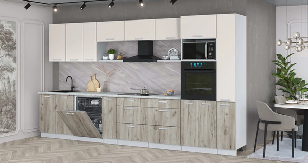 Изображение товара Кухонный гарнитур Интерлиния Мила Лайт 3.8-ПМ1  (персидский жемчуг/дуб серый/серый каспий)