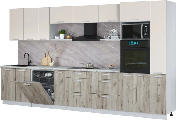 Изображение товара Кухонный гарнитур Интерлиния Мила Лайт 3.8-ПМ1  (персидский жемчуг/дуб серый/серый каспий)