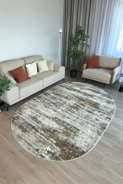 Изображение товара Коврик Radjab Carpet Бьянка Овал D060A / 10613 (1.2x1.8, Cream Shirink/Vizon Fdy)