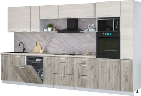 Изображение товара Кухонный гарнитур Интерлиния Мила Лайт 3.8-ПМ1  (вудлайн кремовый/дуб серый/травертин серый)