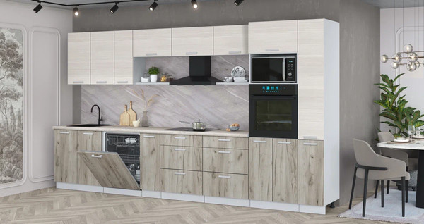 Изображение товара Кухонный гарнитур Интерлиния Мила Лайт 3.8-ПМ1  (вудлайн кремовый/дуб серый/травертин серый)