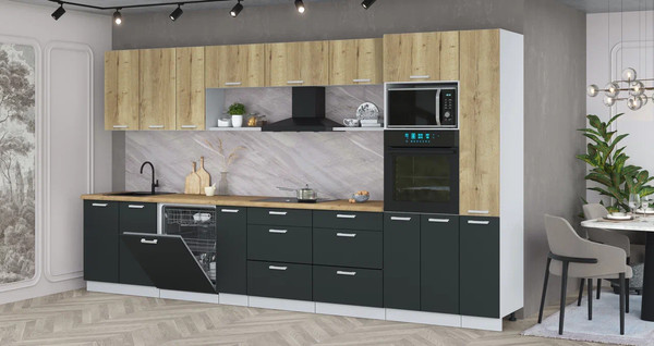 Изображение товара Кухонный гарнитур Интерлиния Мила Лайт 3.8-ПМ1  (дуб золотой/антрацит/дуб бунратти)