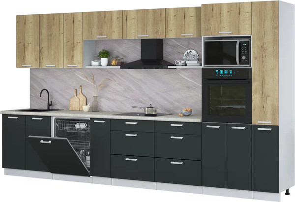 Изображение товара Кухонный гарнитур Интерлиния Мила Лайт 3.8-ПМ1  (дуб золотой/антрацит/опал светлый)