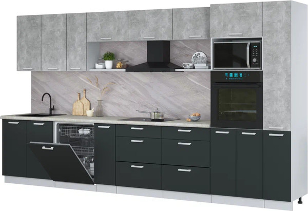 Изображение товара Кухонный гарнитур Интерлиния Мила Лайт 3.8-ПМ1 (бетон/антрацит/опал светлый)